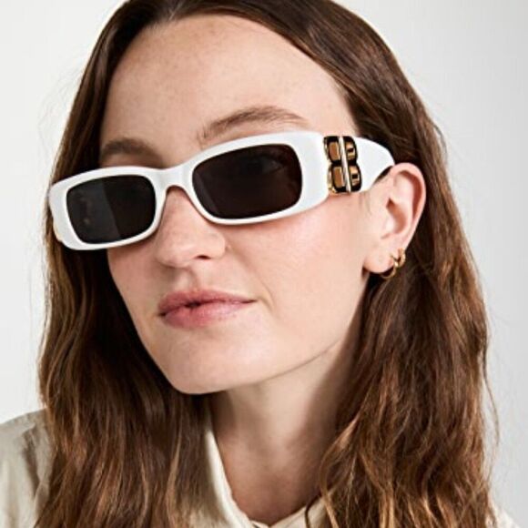 SALE! NEW Balenciaga  BB0096S 011 White Logo Grey Rectangle Unisex Sunglasses main image 4